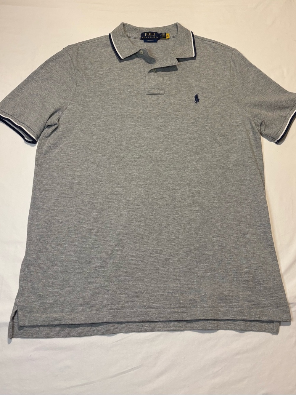 Polo by Ralph Lauren Light Gray Short-Sleeve Polo with Navy Trim